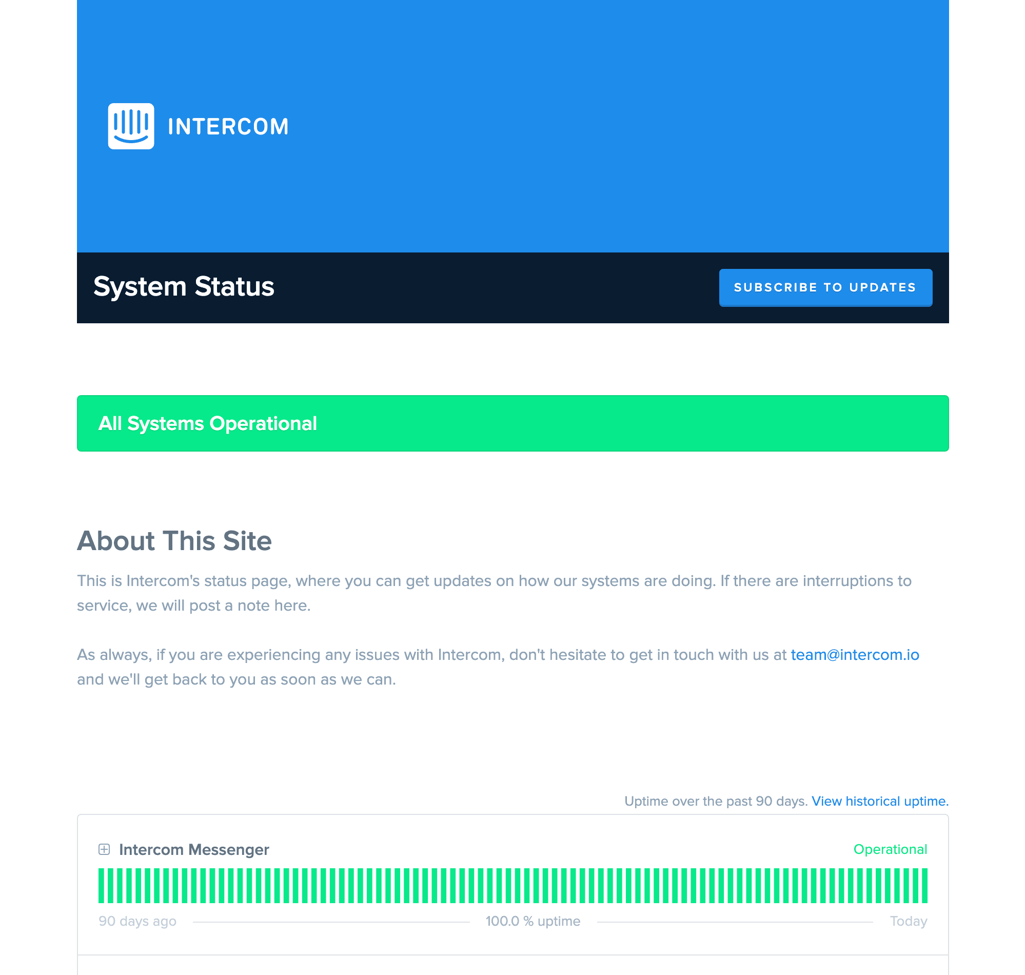 Intercom status page