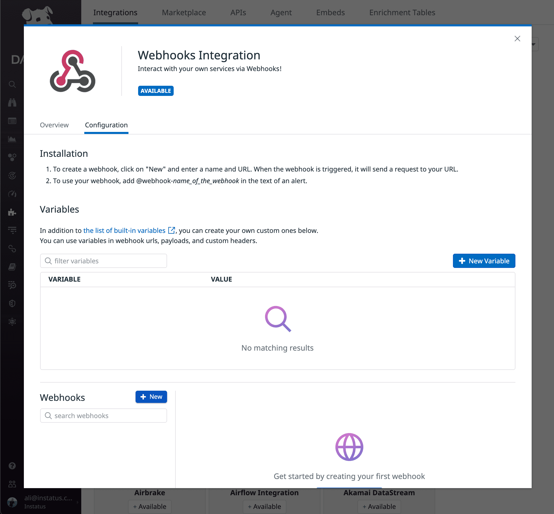 Datadog webhook integration