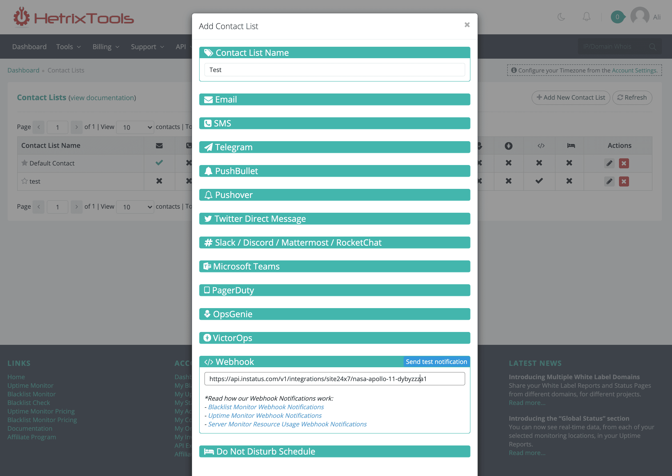 HetrixTools webhooks